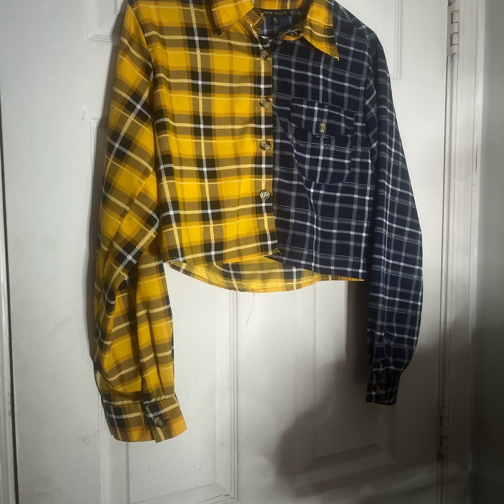 Yellow and Blue Plaid Cropped Shirt